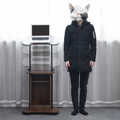 Height-adjustable computer desk, standing and movable.